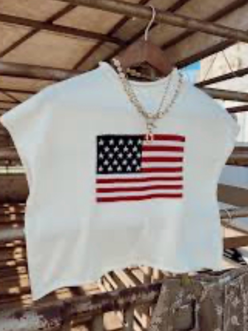 Le Lis White Crop Top with Flag Graphic 0605